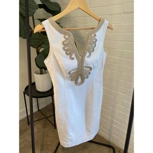 Lilly Pulitzer Janice Shift Dress White & Metallic Gold size 2